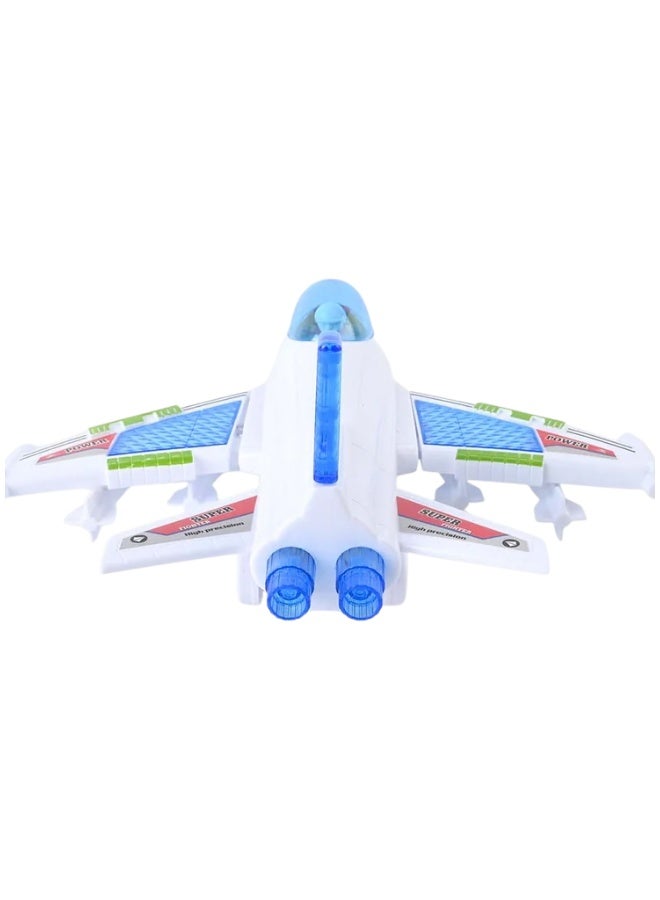 دي اي تي لعبة طائرة كهربائية بإضاءة وصوت، تصميم مقاتلة “Plane Fighter” مع عجلات للحركة الأرضية، 25 سم – أبيض/أزرق (هدية للأطفال) - Image 4